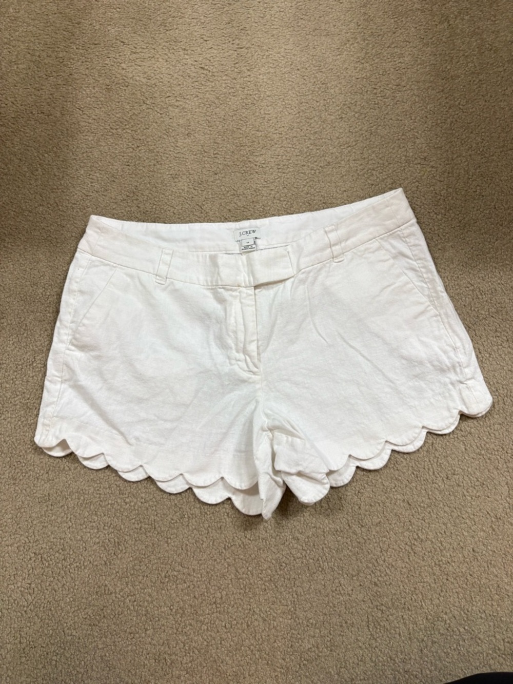 J. Crew White Scalloped Hem High-Rise Linen Shorts